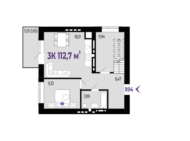 ЖК Квартал Венский: планировка 3-комнатной квартиры 112.7 м²