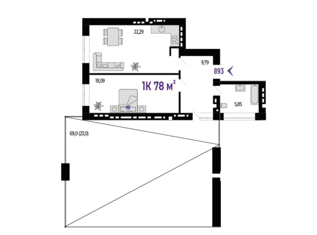 ЖК Квартал Венский: планировка 1-комнатной квартиры 78 м²
