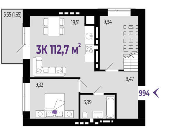 ЖК Квартал Віденський: планування 3-кімнатної квартири 112.7 м²