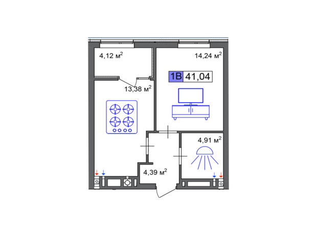 ЖК Пастерівський: планування 1-кімнатної квартири 41.04 м²