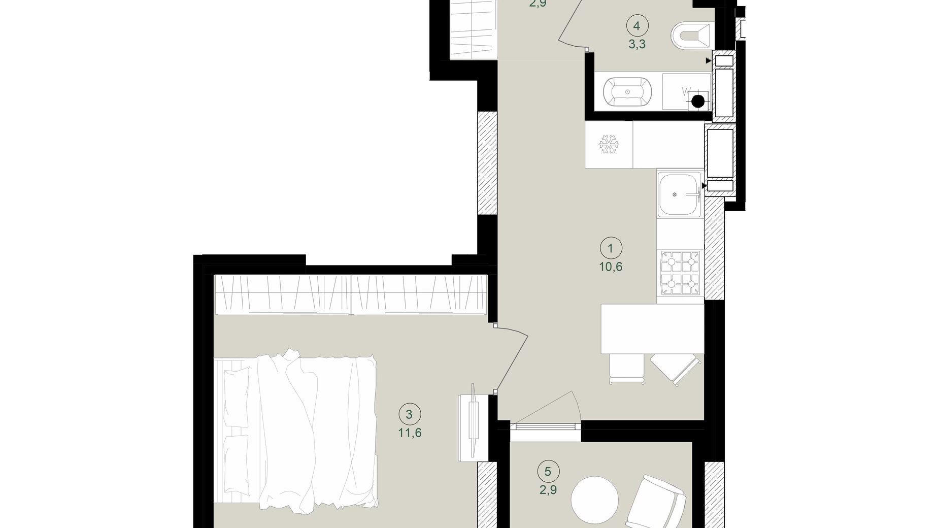 Планировка 1-комнатной квартиры в ЖК Дом на Вавиловых 31.3 м², фото 682646