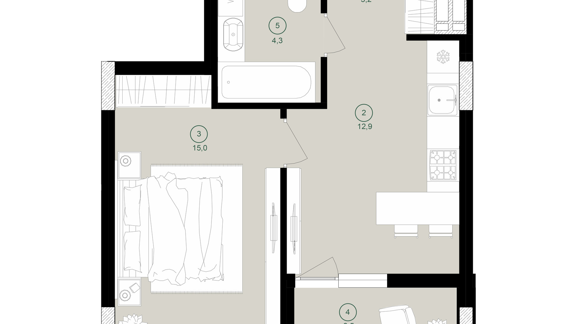 Планировка 1-комнатной квартиры в ЖК Дом на Вавиловых 38.9 м², фото 682648