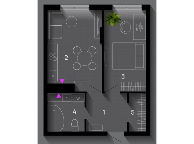 ЖК SkyGarden: планування 1-кімнатної квартири 44 м²