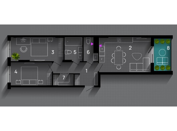 ЖК SkyGarden: планування 3-кімнатної квартири 73 м²