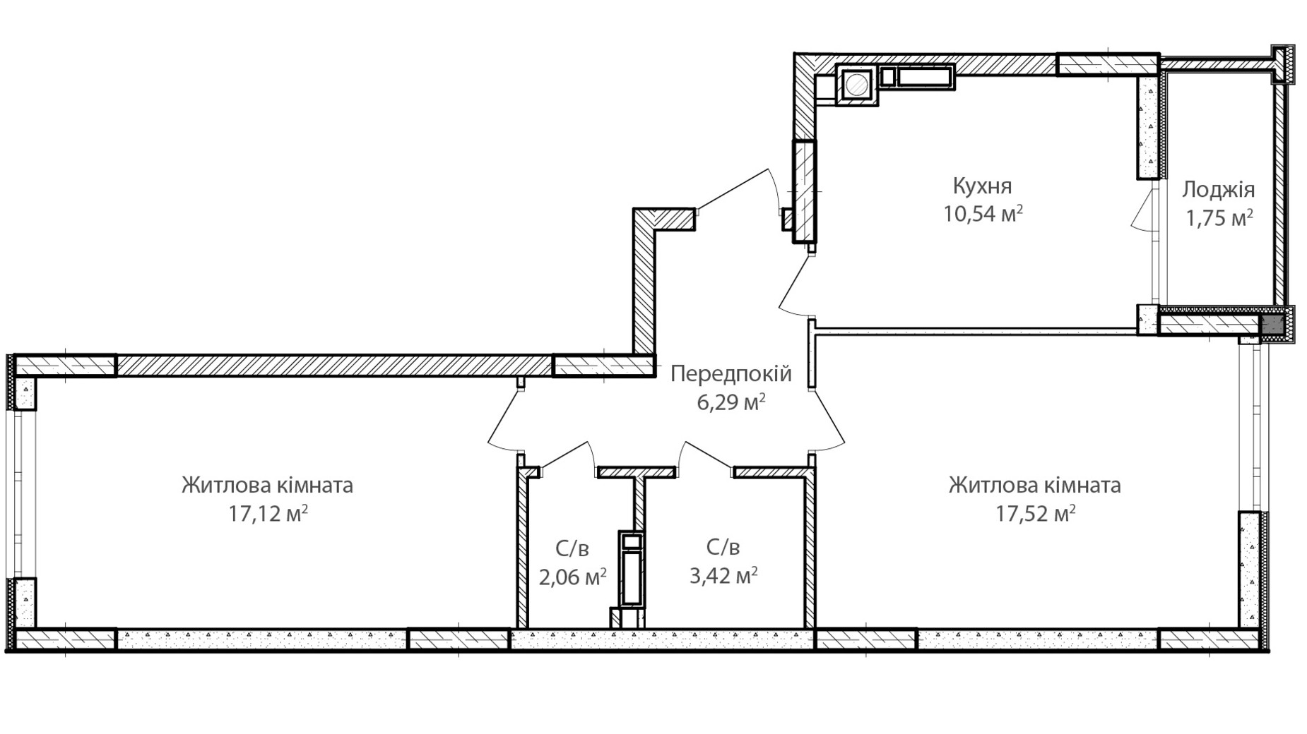 Планування 2-кімнатної квартири в ЖК Синергія Сіті 59 м², фото 683049