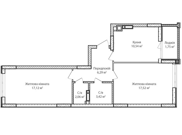 ЖК Синергия Сити: планировка 2-комнатной квартиры 59 м²