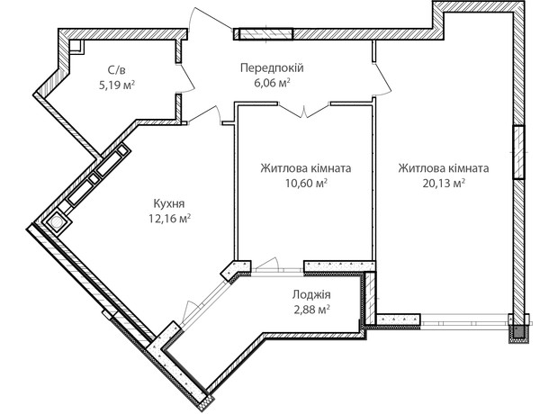 ЖК Синергия Сити: планировка 2-комнатной квартиры 59 м²