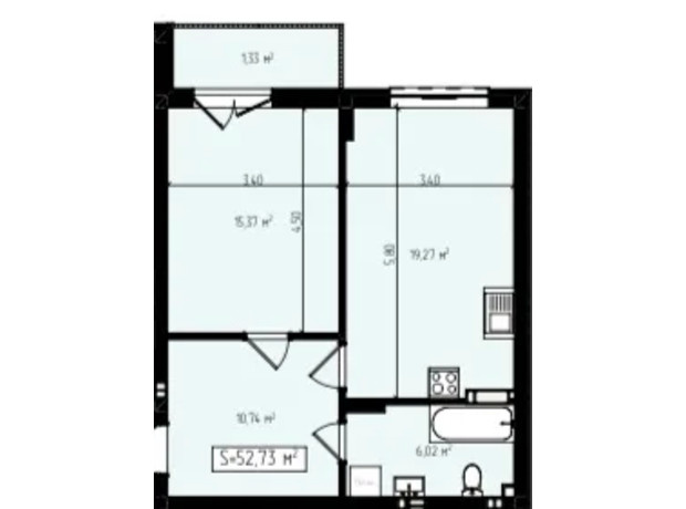 ЖК Mala Praha: планування 1-кімнатної квартири 52.73 м²