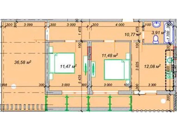 ЖК Набережный квартал: планировка 3-комнатной квартиры 86.29 м²