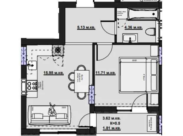 ЖК Набережний квартал: планування 2-кімнатної квартири 39.5 м²