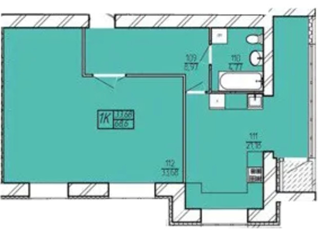 ЖК Амстердам: планування 1-кімнатної квартири 68.6 м²