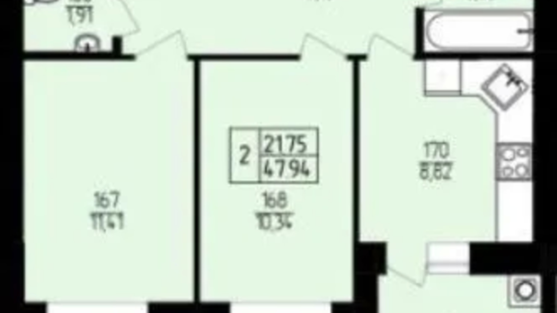 Планировка 2-комнатной квартиры в ЖК Амстердам 47.94 м², фото 684364