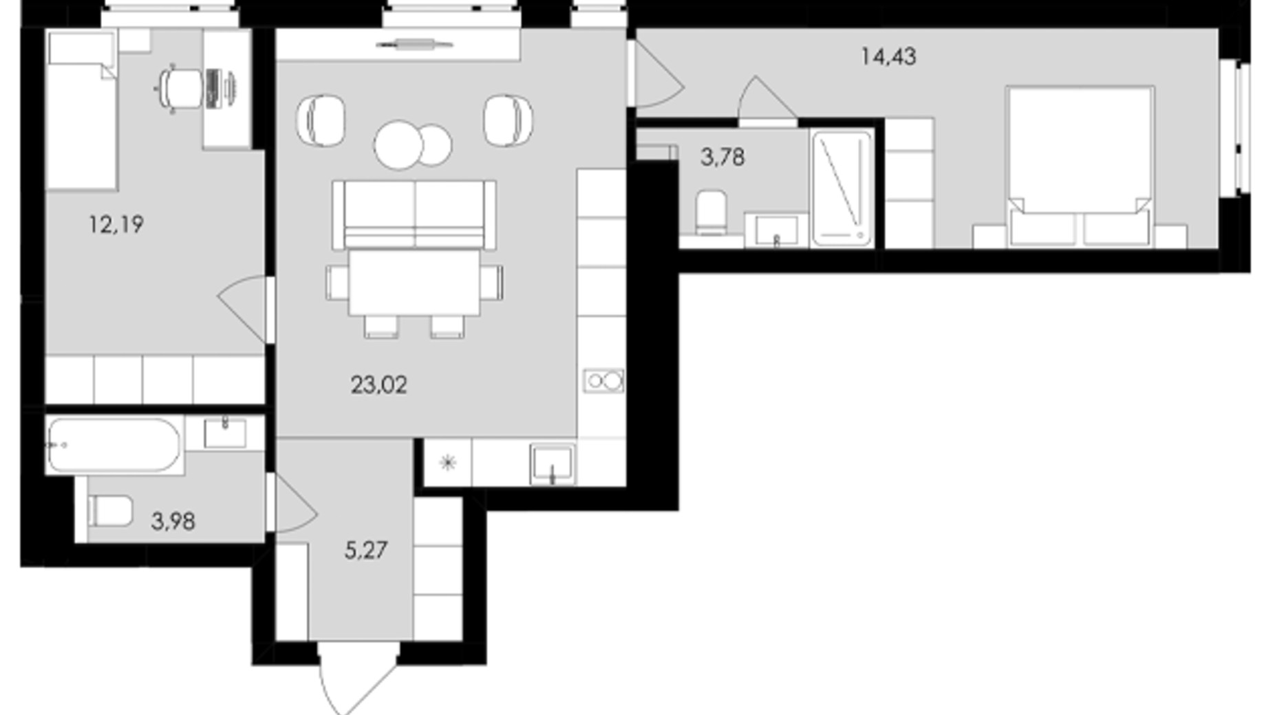 Планировка 2-комнатной квартиры в ЖК Avalon Holiday One 63 м², фото 684524