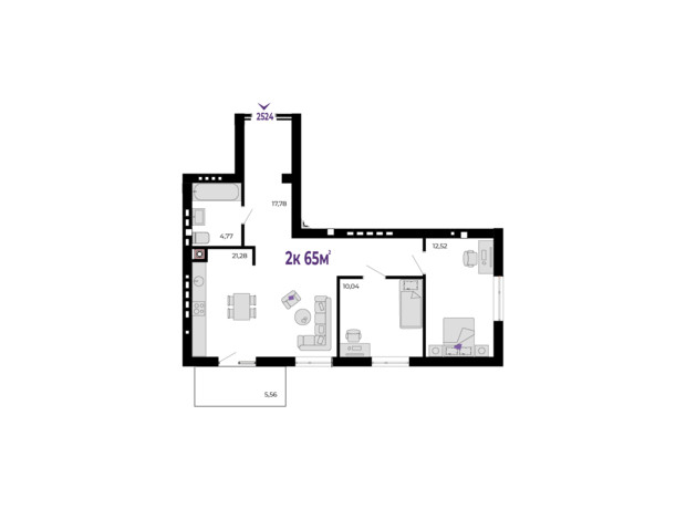 ЖК Долішній: планировка 2-комнатной квартиры 66 м²