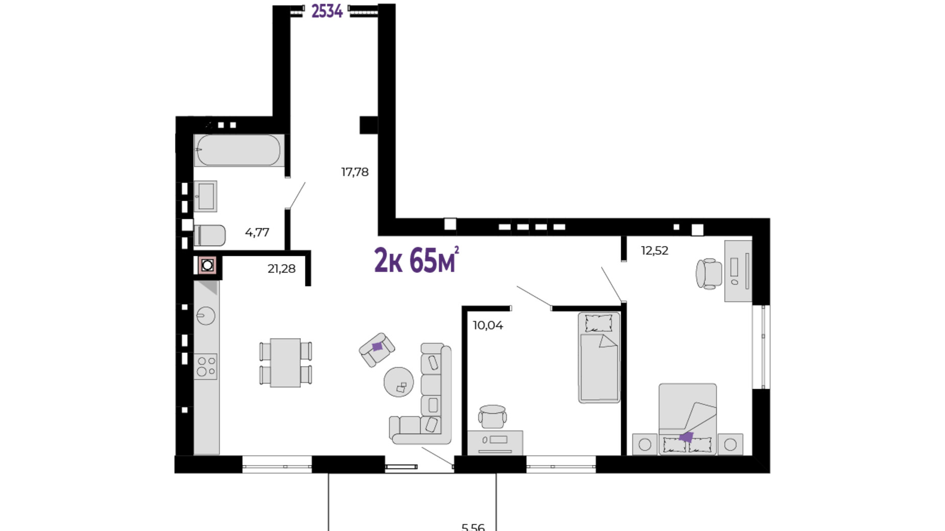 Планування 2-кімнатної квартири в ЖК Долішній 66 м², фото 684538