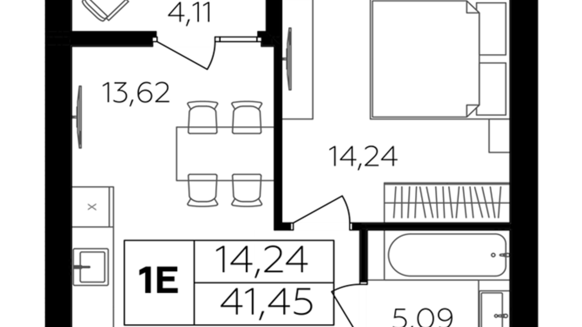 Планування 1-кімнатної квартири в ЖК Сімейний Comfort 2 41.45 м², фото 684642