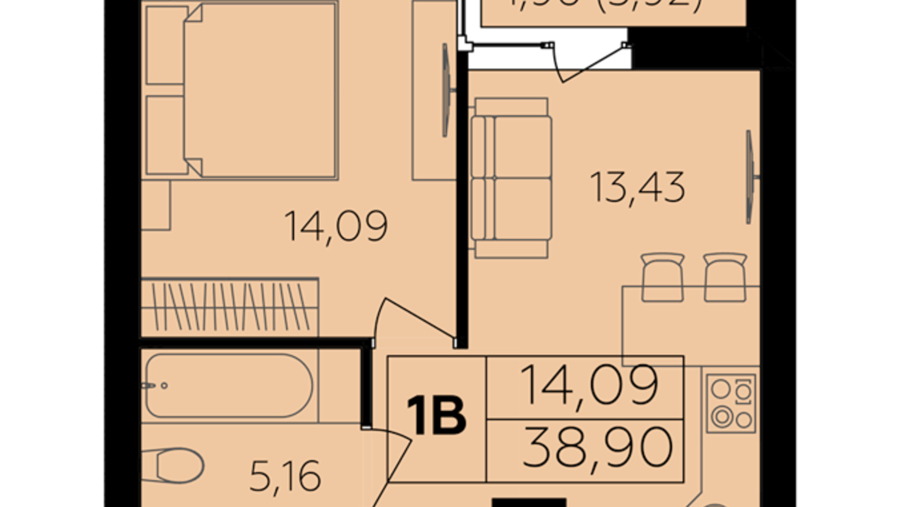 Планировка 1-комнатной квартиры в ЖК Семейный Comfort 2 38.9 м², фото 684643