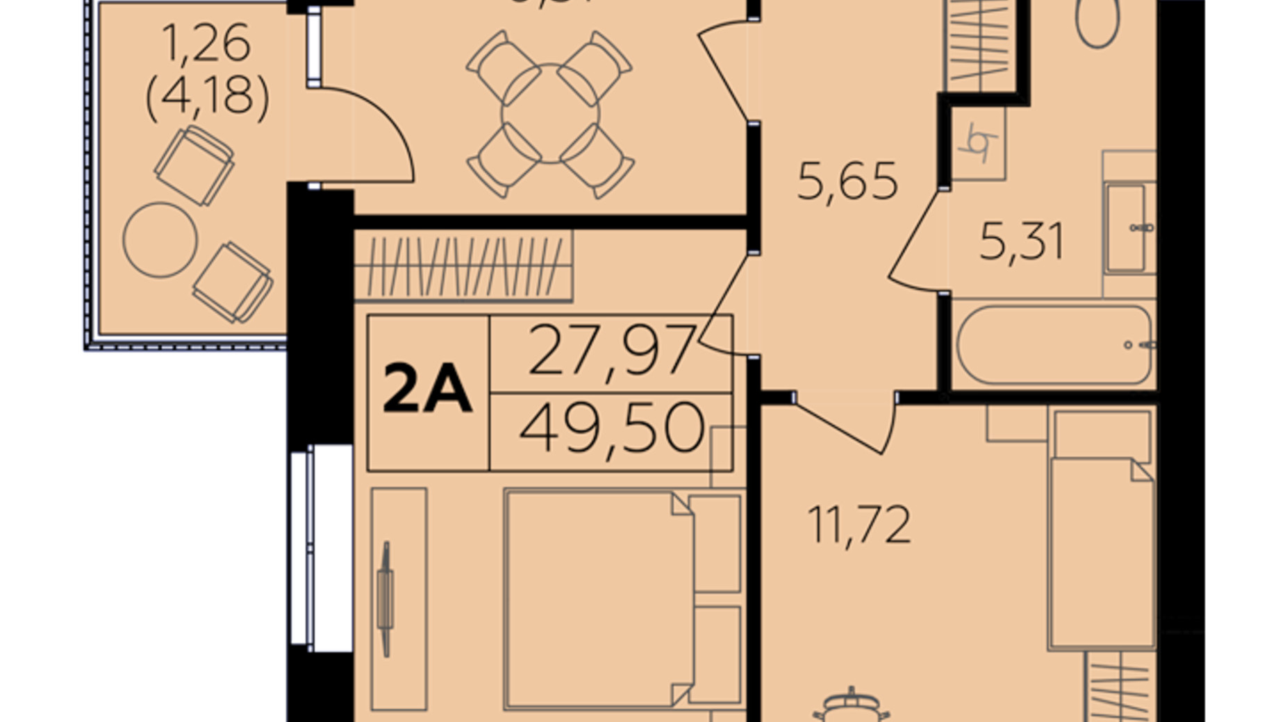 Планування 2-кімнатної квартири в ЖК Сімейний Comfort 2 49.5 м², фото 684644