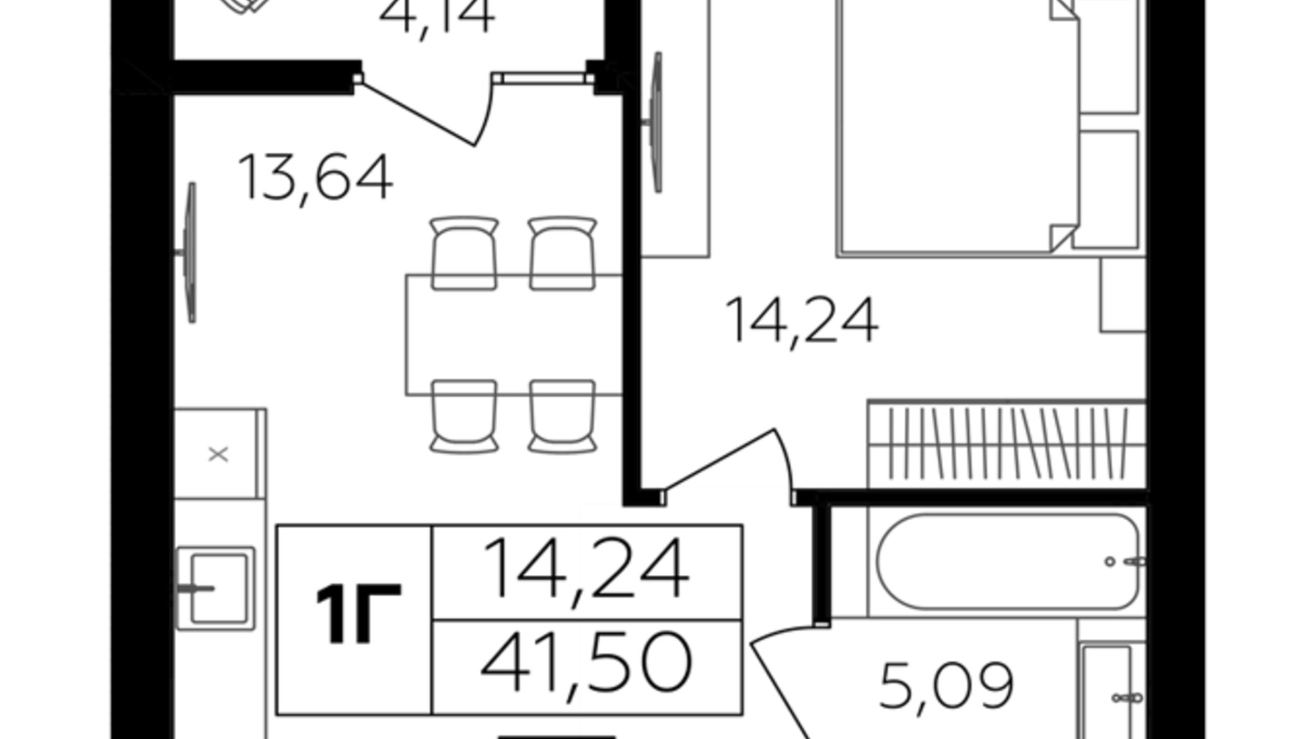 Планування 1-кімнатної квартири в ЖК Сімейний Comfort 2 41.5 м², фото 684647