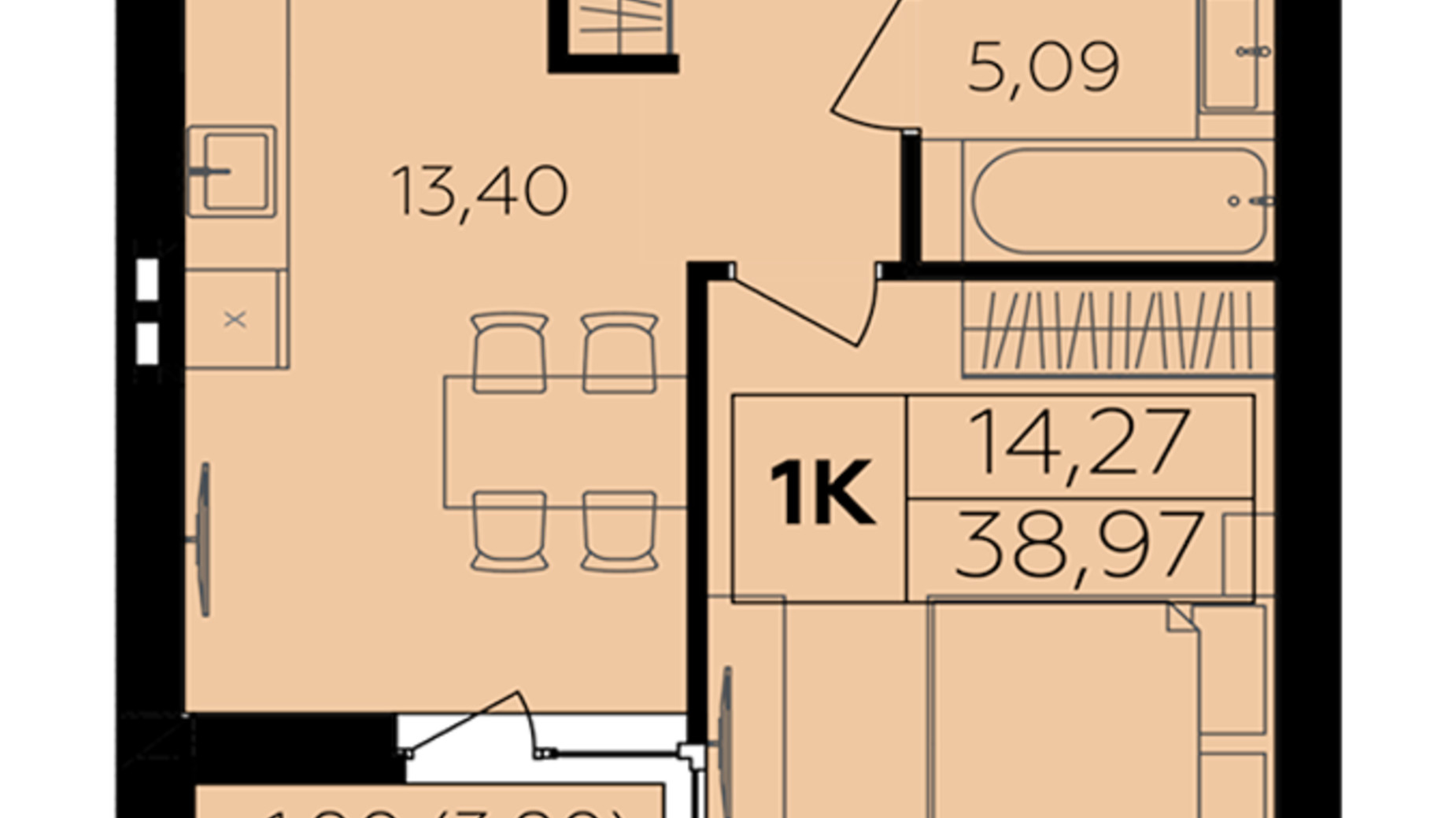 Планировка 1-комнатной квартиры в ЖК Семейный Comfort 2 38.97 м², фото 684651
