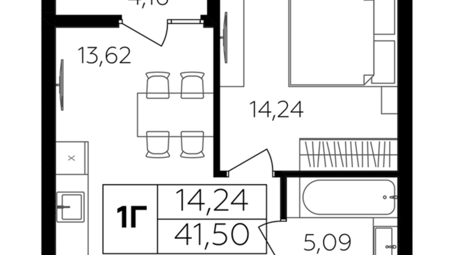 Планування 1-кімнатної квартири в ЖК Сімейний Comfort 2 41.5 м², фото 684652