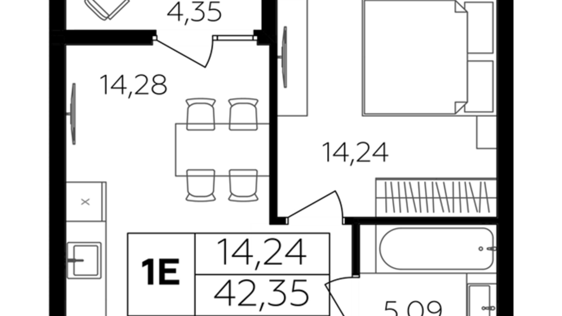 Планировка 1-комнатной квартиры в ЖК Семейный Comfort 2 42.35 м², фото 684653