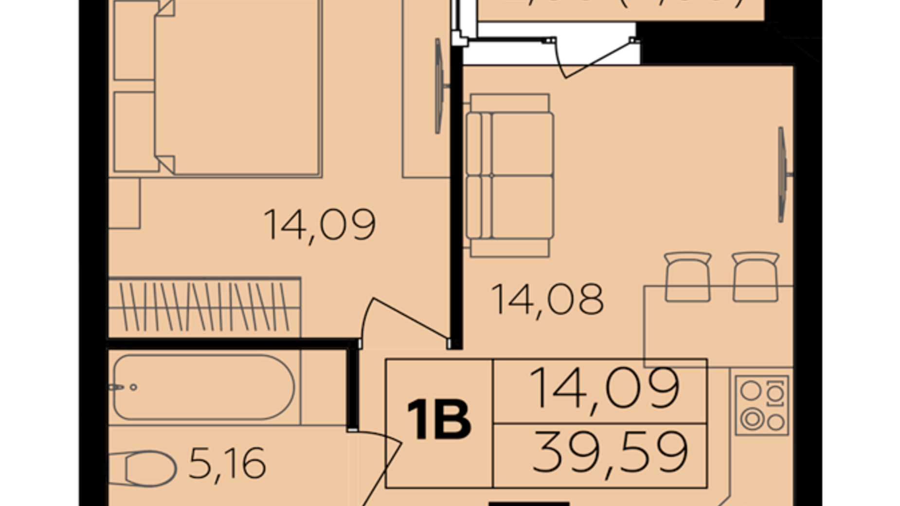 Планування 1-кімнатної квартири в ЖК Сімейний Comfort 2 39.59 м², фото 684656