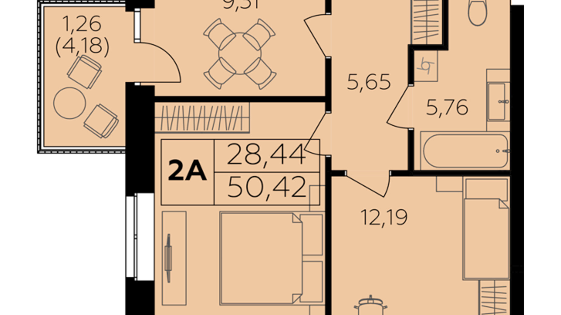 Планування 2-кімнатної квартири в ЖК Сімейний Comfort 2 50.42 м², фото 684657