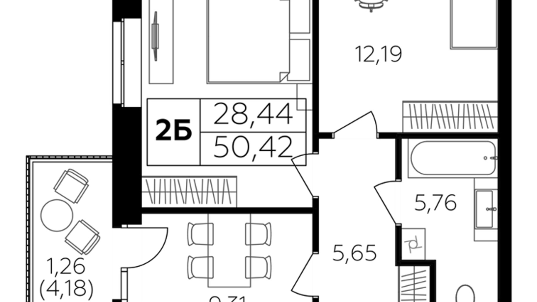 Планировка 2-комнатной квартиры в ЖК Семейный Comfort 2 50.42 м², фото 684658