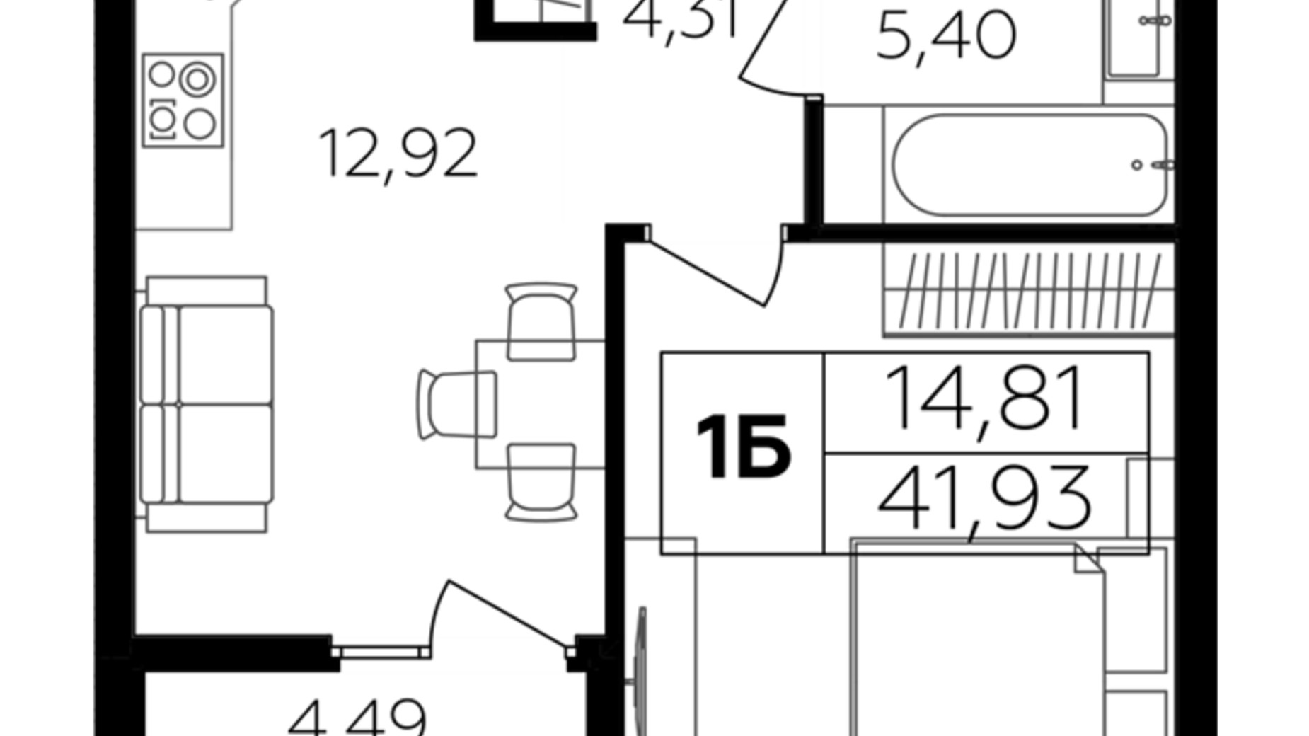 Планировка 1-комнатной квартиры в ЖК Семейный Comfort 2 41.93 м², фото 684659