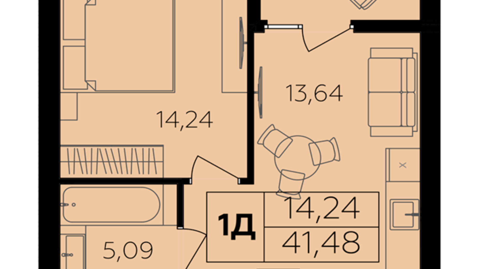 Планування 1-кімнатної квартири в ЖК Сімейний Comfort 2 41.48 м², фото 684660