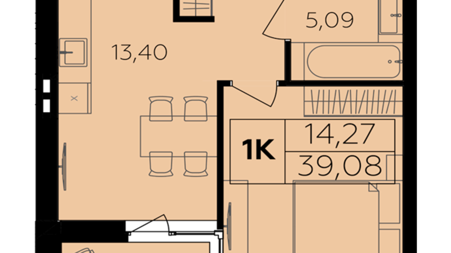 Планування 1-кімнатної квартири в ЖК Сімейний Comfort 2 39.08 м², фото 684663