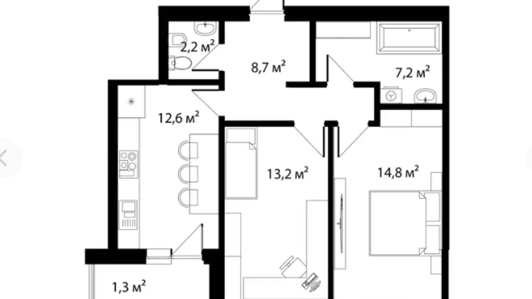 Планування 2-кімнатної квартири в ЖК River Land 60 м², фото 684669