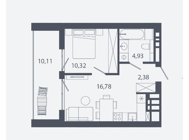ЖК Шелест: планировка 1-комнатной квартиры 39.31 м²