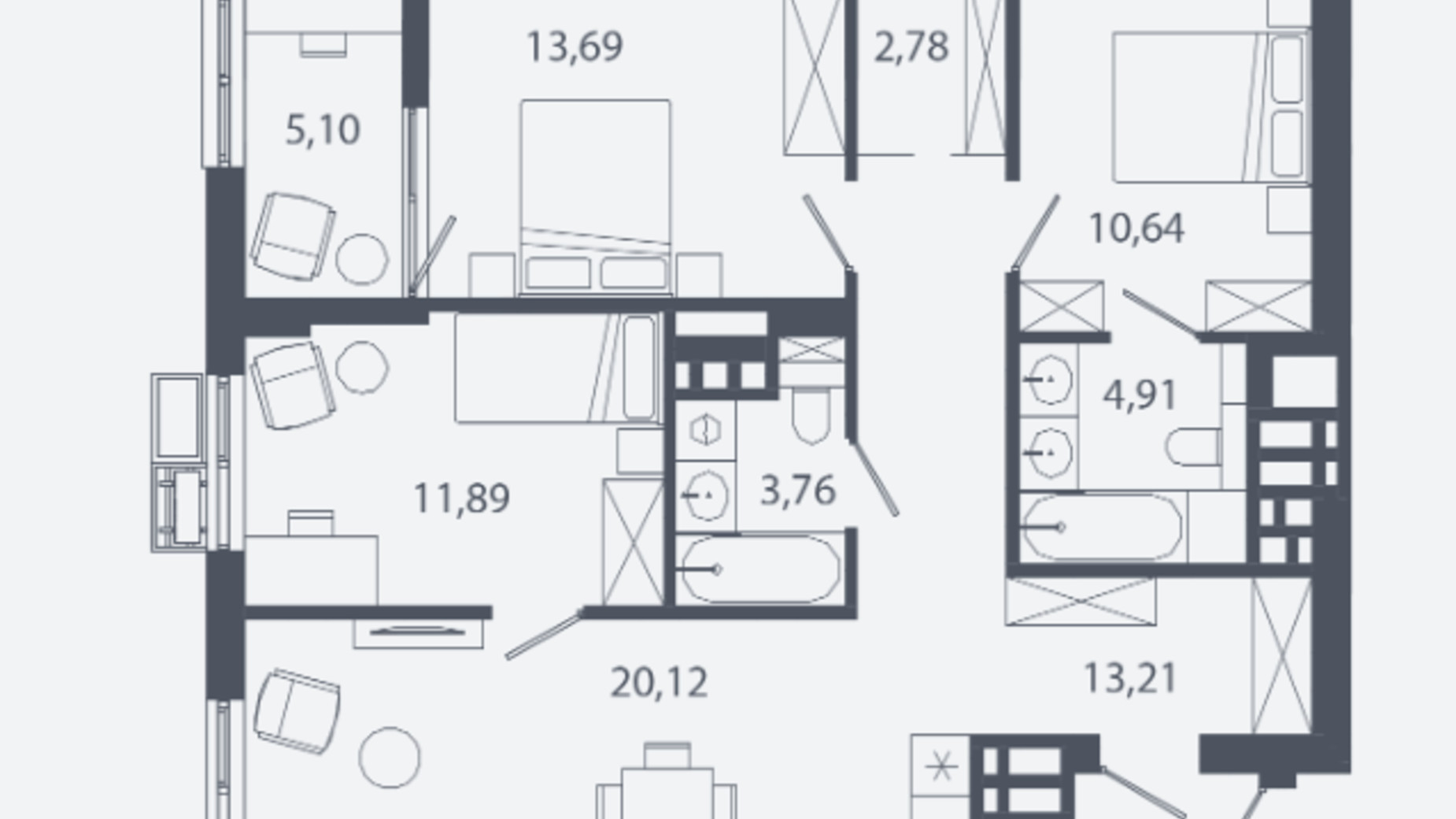 Планування 3-кімнатної квартири в ЖК Шелест 86.01 м², фото 684768