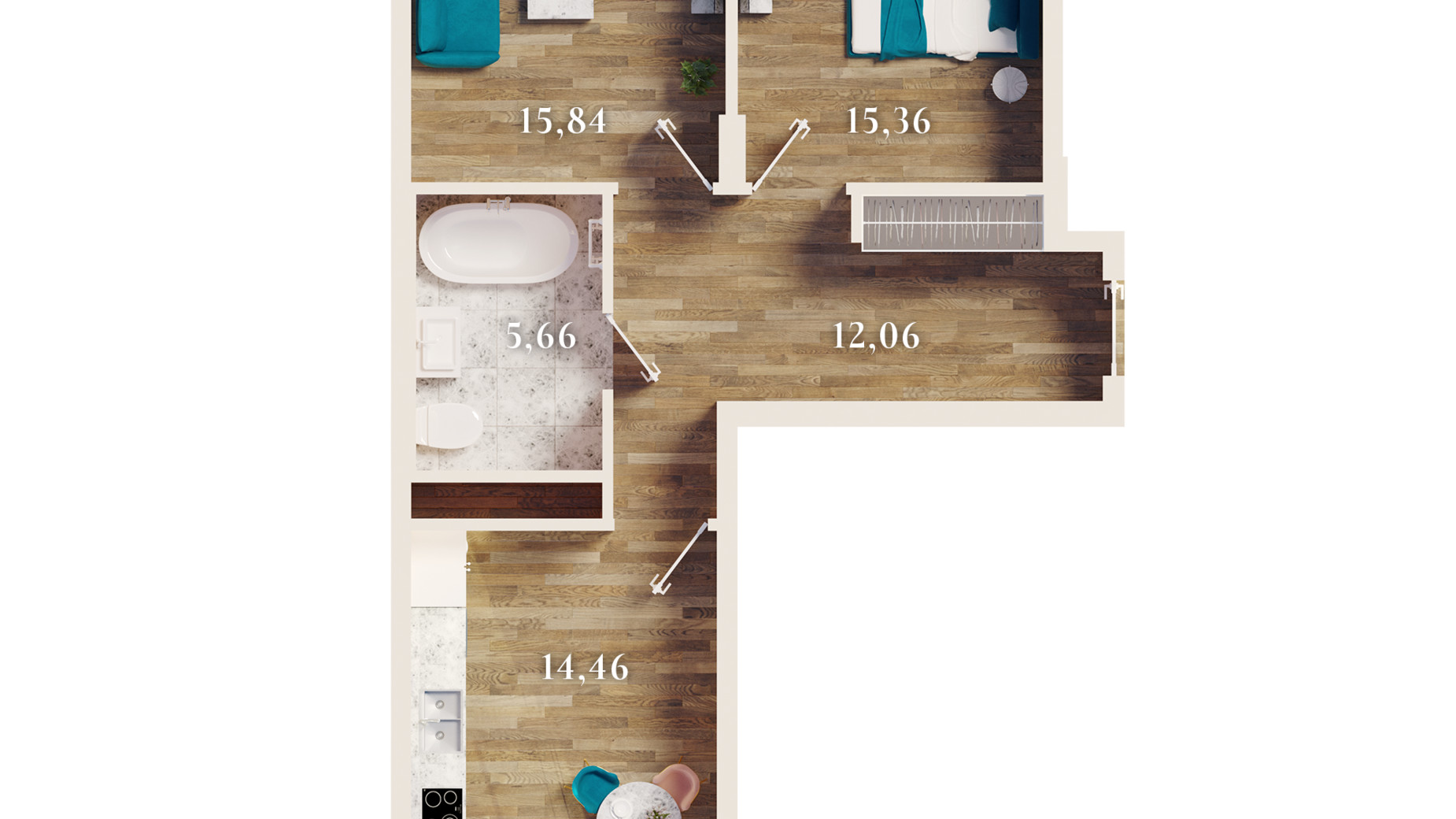 Планування 2-кімнатної квартири в ЖК URBN 67.21 м², фото 685021