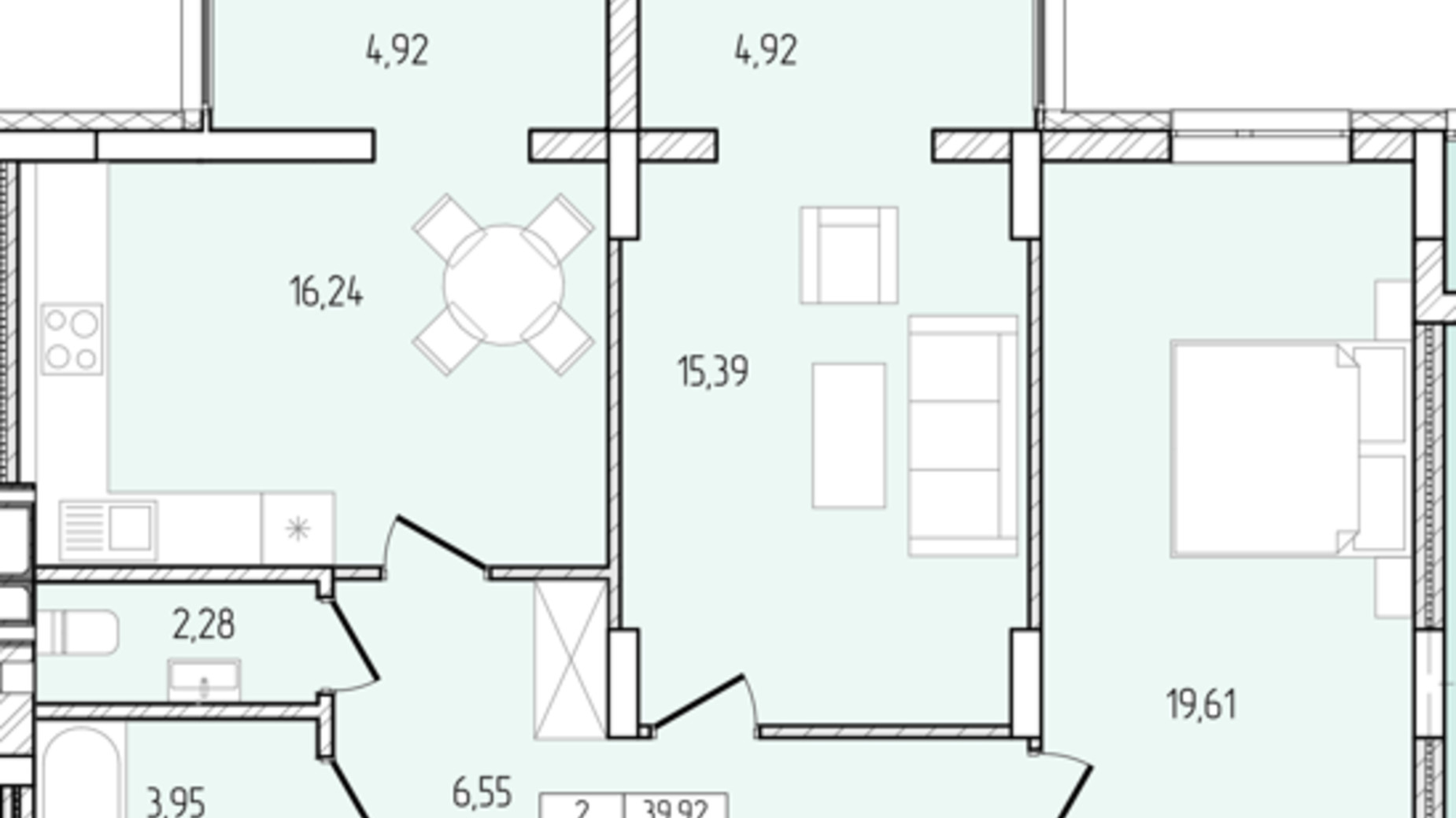 Планування 2-кімнатної квартири в ЖК Перемога 79.39 м², фото 685154