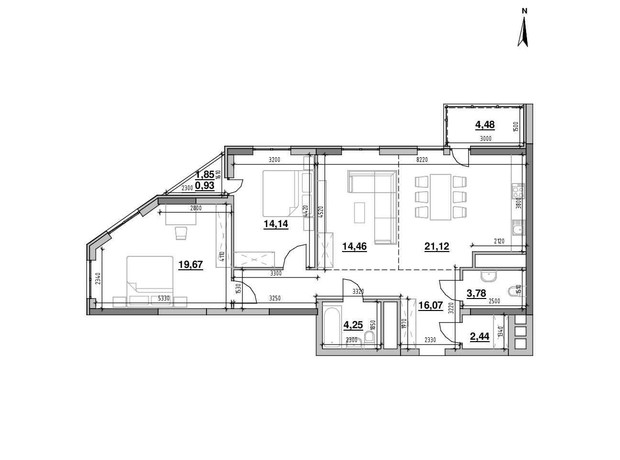 ЖК Nordica Residence: планировка 2-комнатной квартиры 101.34 м²