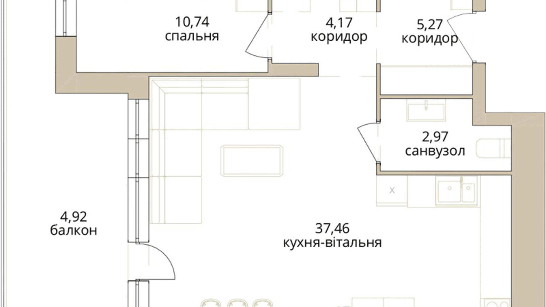 Планировка 4-комнатной квартиры в ЖК Dream Lake 123.06 м², фото 685192