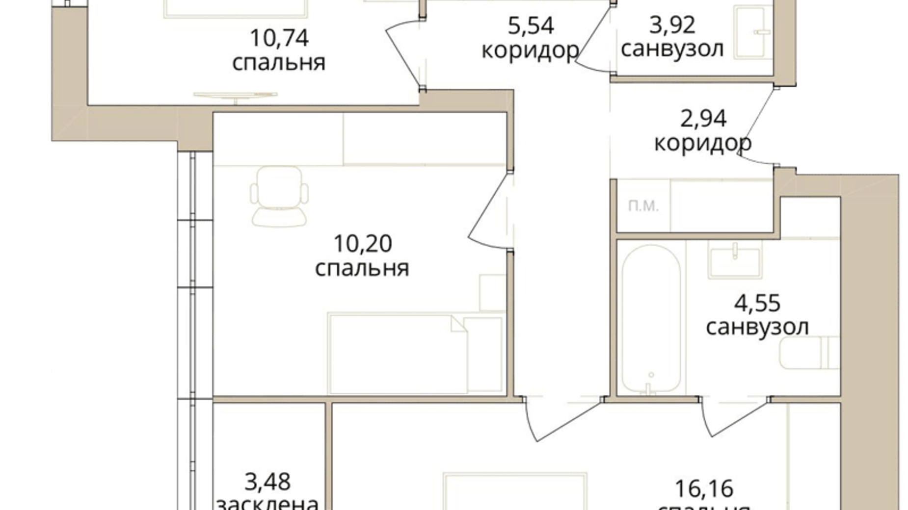 Планировка 4-комнатной квартиры в ЖК Dream Lake 123.06 м², фото 685196