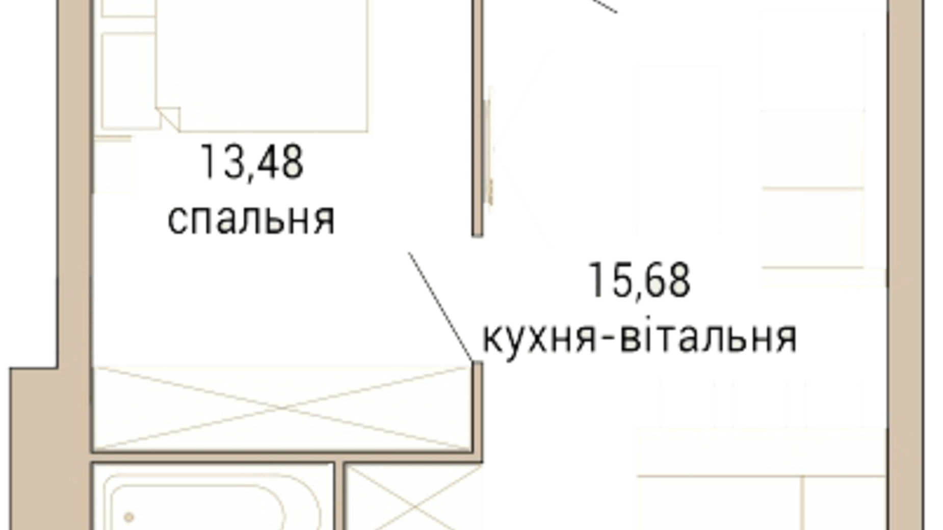 Планування 1-кімнатної квартири в ЖК Dream Lake 39.19 м², фото 685201
