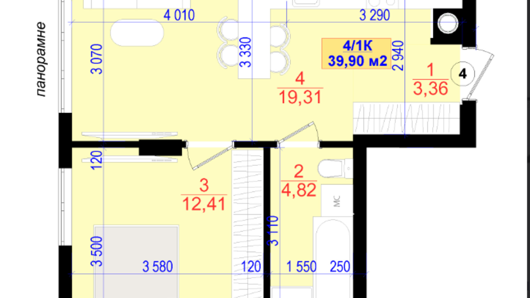 Планировка 1-комнатной квартиры в ЖК Central Park 39.9 м², фото 685333