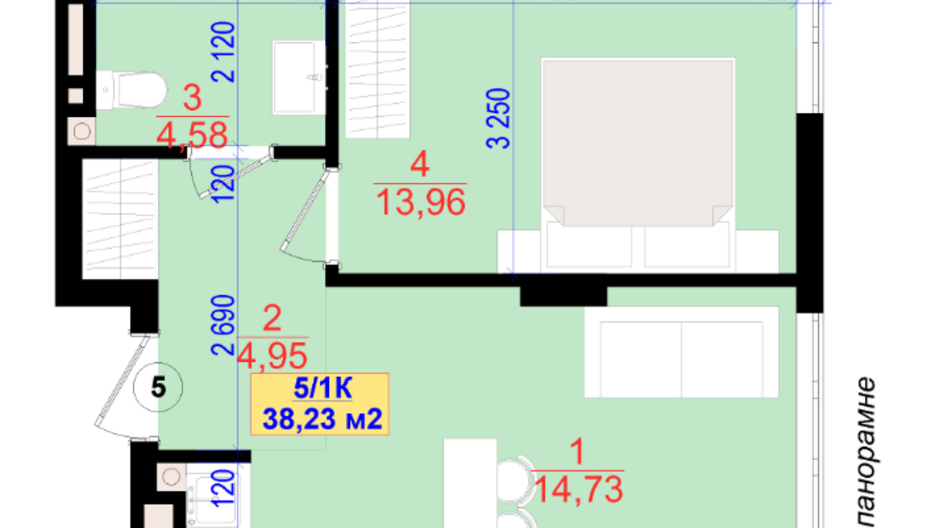 Планування 1-кімнатної квартири в ЖК Central Park 38.2 м², фото 685335