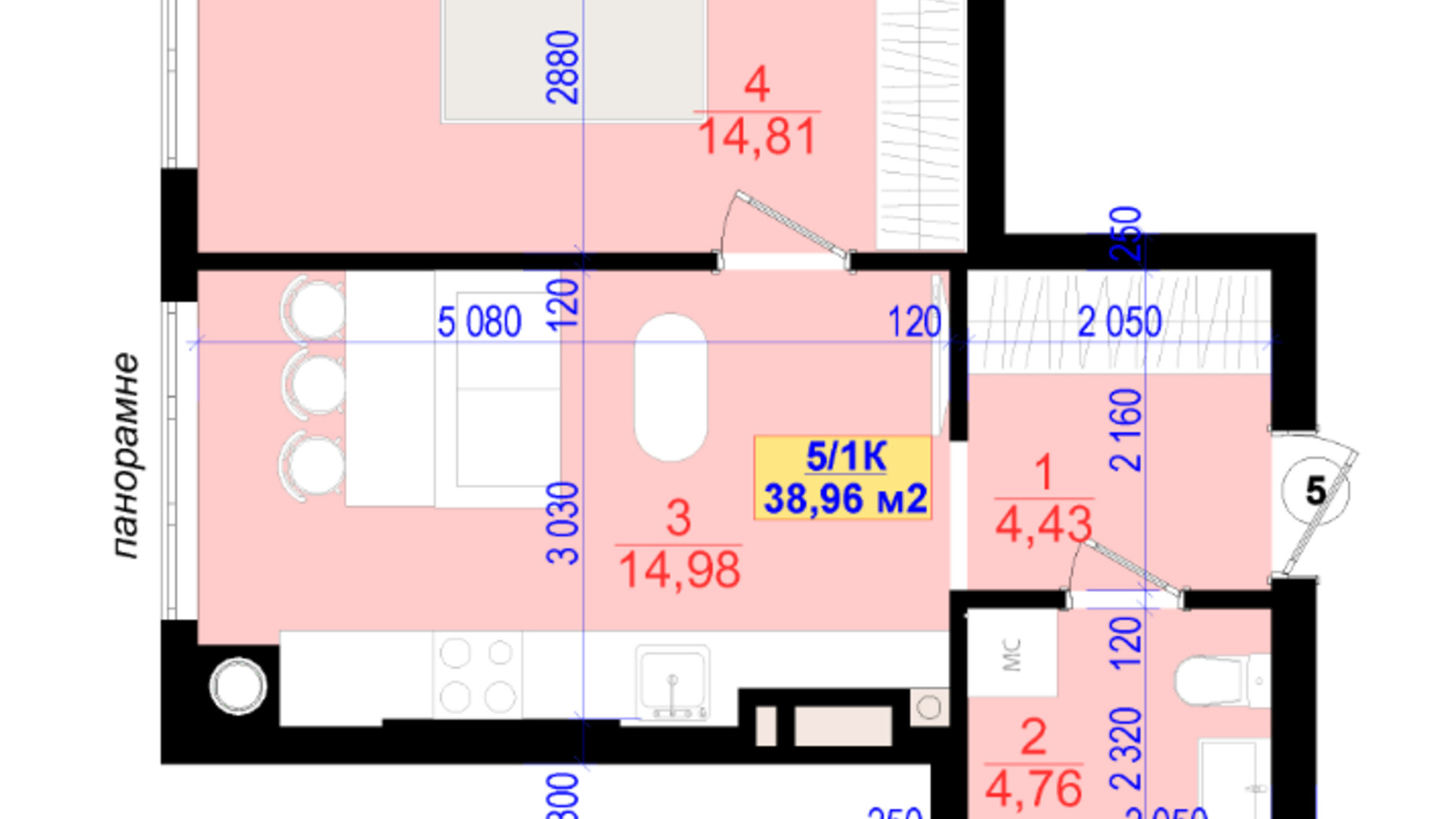Планування 1-кімнатної квартири в ЖК Central Park 38.96 м², фото 685337