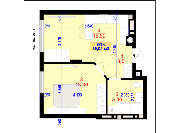 ЖК Central Park: планування 1-кімнатної квартири 39 м²