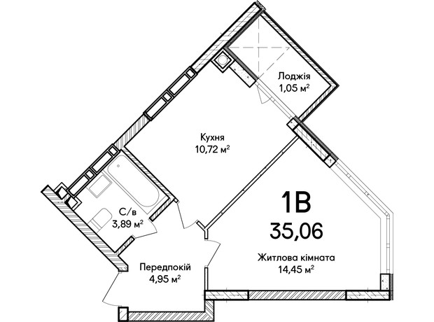 ЖК Синергія Сіті: планування 1-кімнатної квартири 35 м²