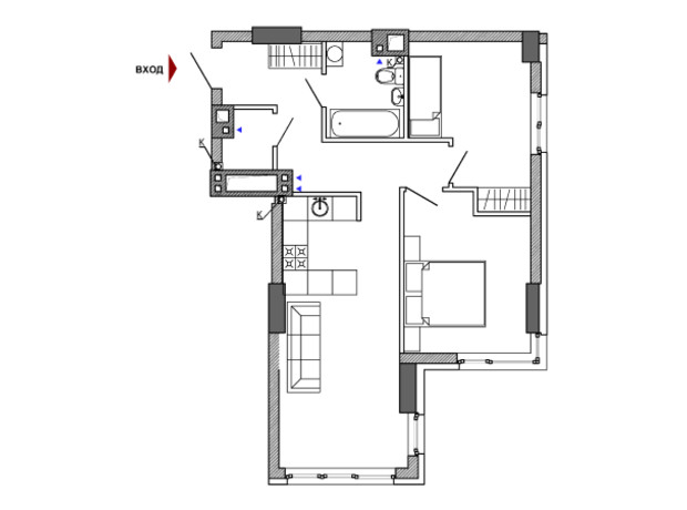 ЖК Городок : планування 2-кімнатної квартири 57.7 м²