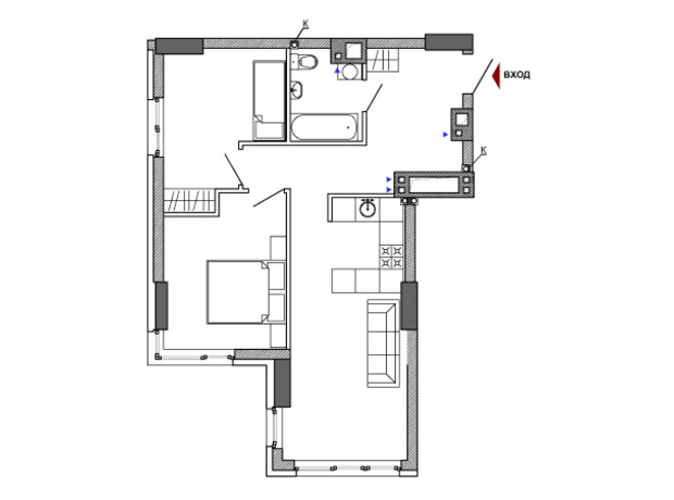 ЖК Городок : планування 2-кімнатної квартири 57.7 м²