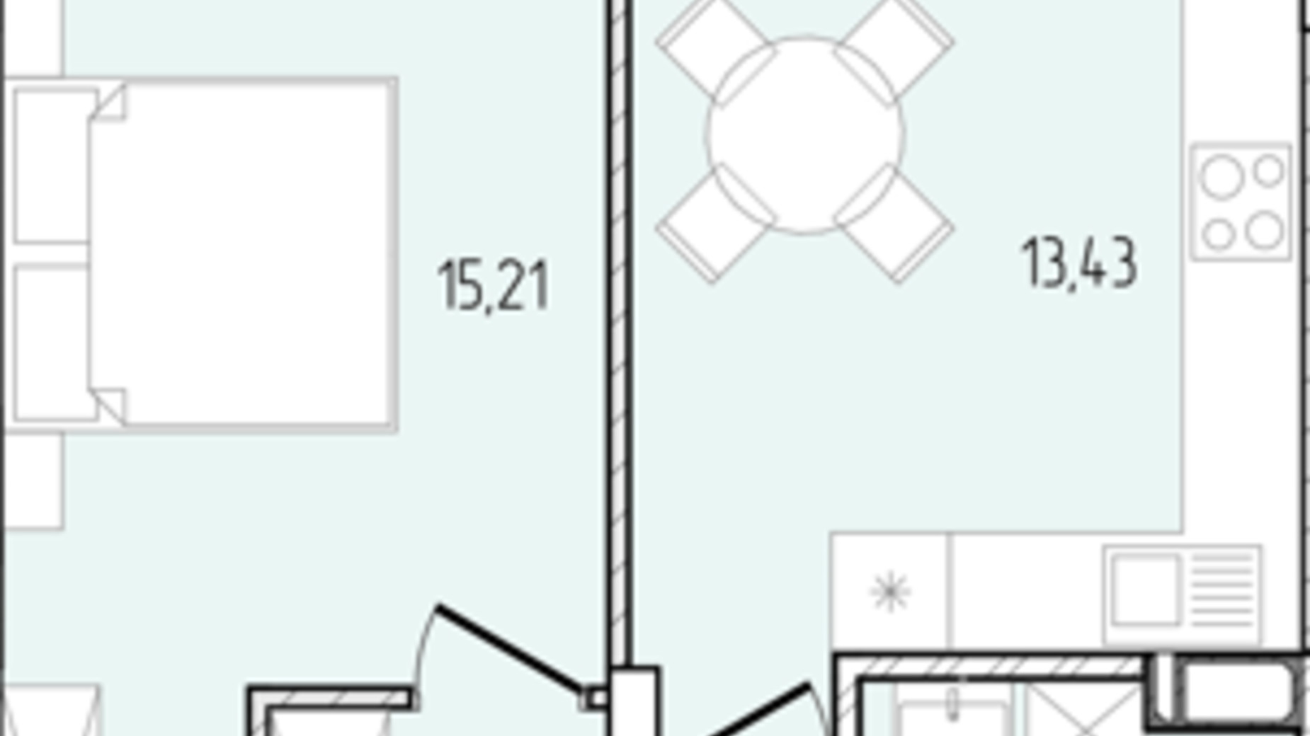Планування 1-кімнатної квартири в ЖК Перемога 44.58 м², фото 685597