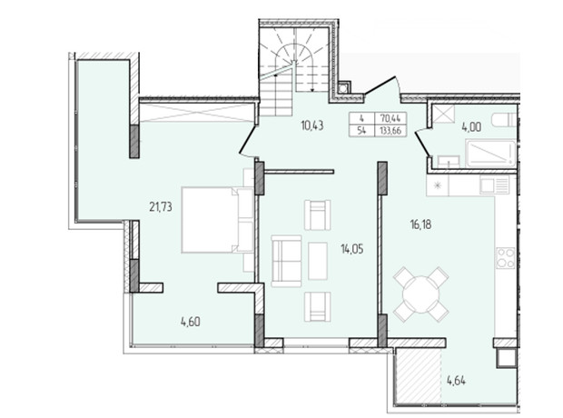 ЖК Перемога: планування 4-кімнатної квартири 133.66 м²